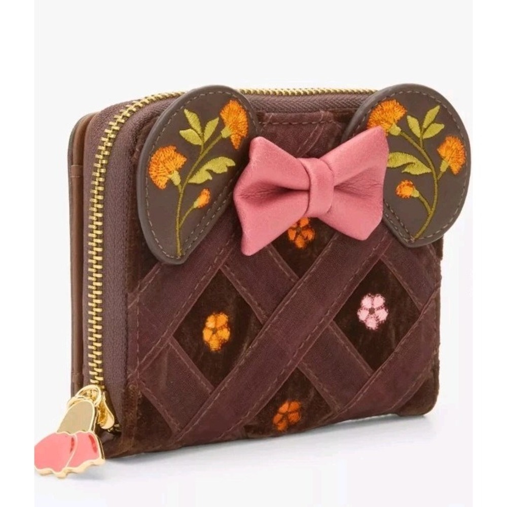 NWT Disney Minnie Mouse Velvet Floral Interchangeable Ears Backpack & WALLET SET - Picture 8 of 11